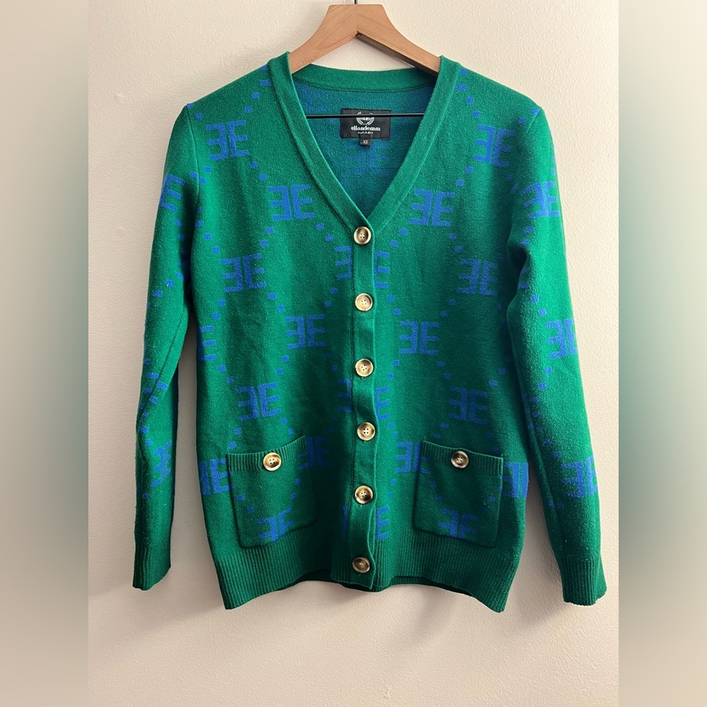 EllandEmm green Monogram EE Cardigan XS